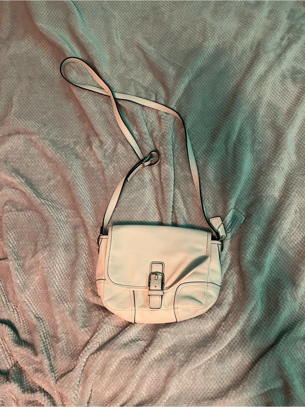 Coach Cream Leather Crossbody Bag with Front Buckle